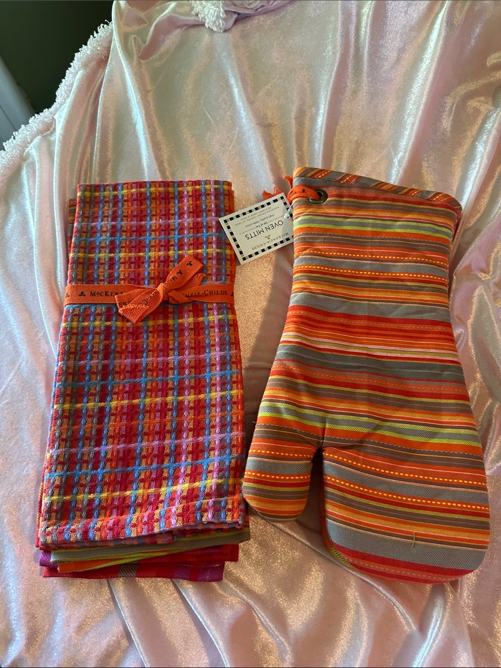 Mackenzie-Childs bundle Oven Mitt and Towel Set - Multicolor Stripes & Plaid